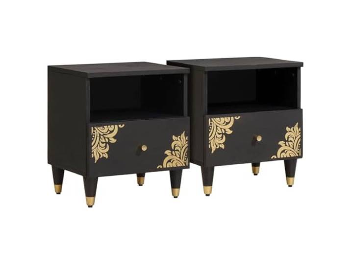 Heofavd Nachttisch 2er Set Schwarz 40x33x46 cm Massivholz Mango