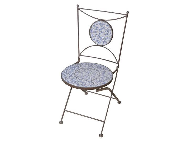Esschert Design BV Stuhl Esschert Design Aged Ceramic Stuhl, weiß/blau, 42x54.2x88.5 cm, AC90