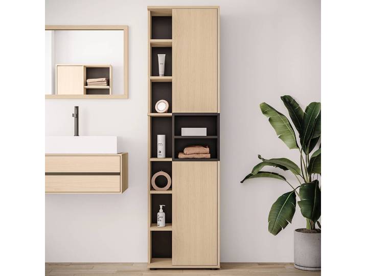 Hochschrank Kube 50 x 182 x 28cm Braun/Eiche Dekor/Schwarz