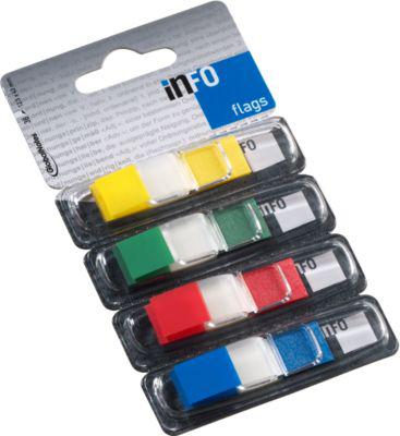Haftnotizen INFO FLAGS, Z-Faltung, beschreibbar, selbstklebend, ablösbar, lösungsmittelfrei, 144 Blatt mit Spender, B 43 x H 12,5 mm, farbsortiert