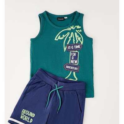 Shorts SARABANDA "BABY BOY SUMMER SET", Mädchen, Gr. 122, EURO-Größen, dunkelgrün, 100% Baumwolle, Hosen Shorts