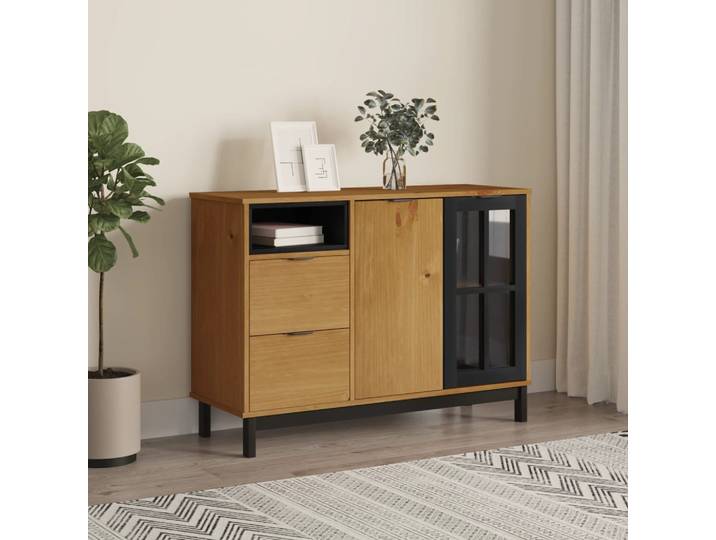 vidaXL Sideboard mit Glastür FLAM 110x40x80 cm Massivholz Kiefer
