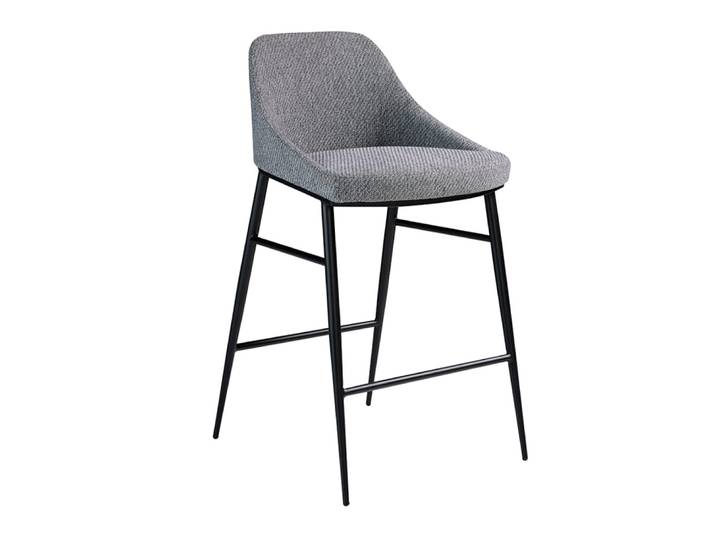 Tabouret tissu gris pieds en acier noir