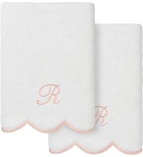 Authentic Hotel and Spa 100% Turkish Cotton Pink ADORNIA Scallop Personalized 2 Piece Hand Towel Set - 2 Hand Towels