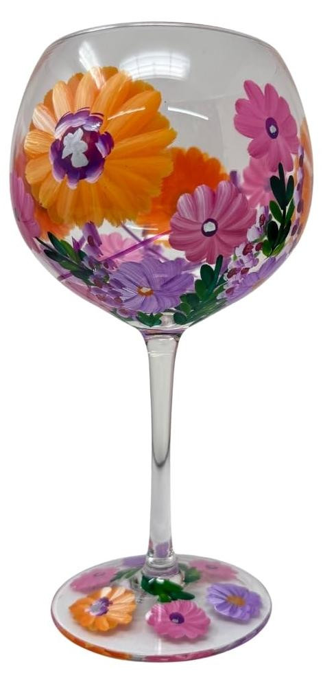 Dripio Handgeschilderd gin-glas met zonnebloemmotief, ballonvorm, 600 ml, meerkleurig