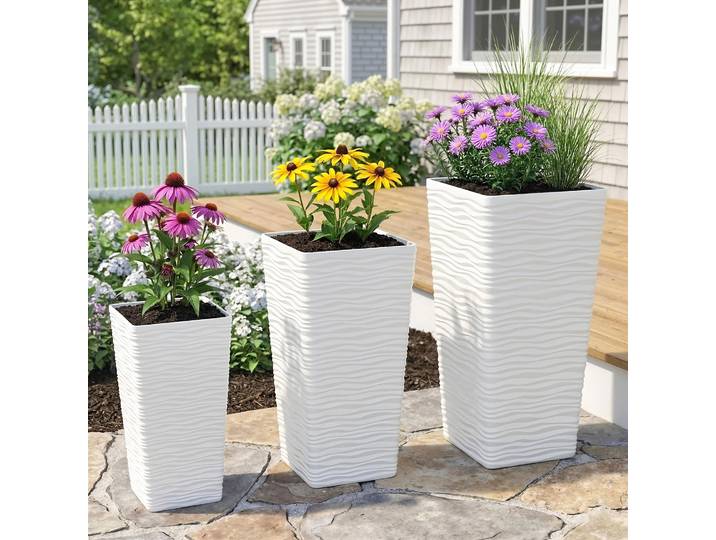 Outsunny Set 3 Pots Empilables Extérieur Plastique Blanc