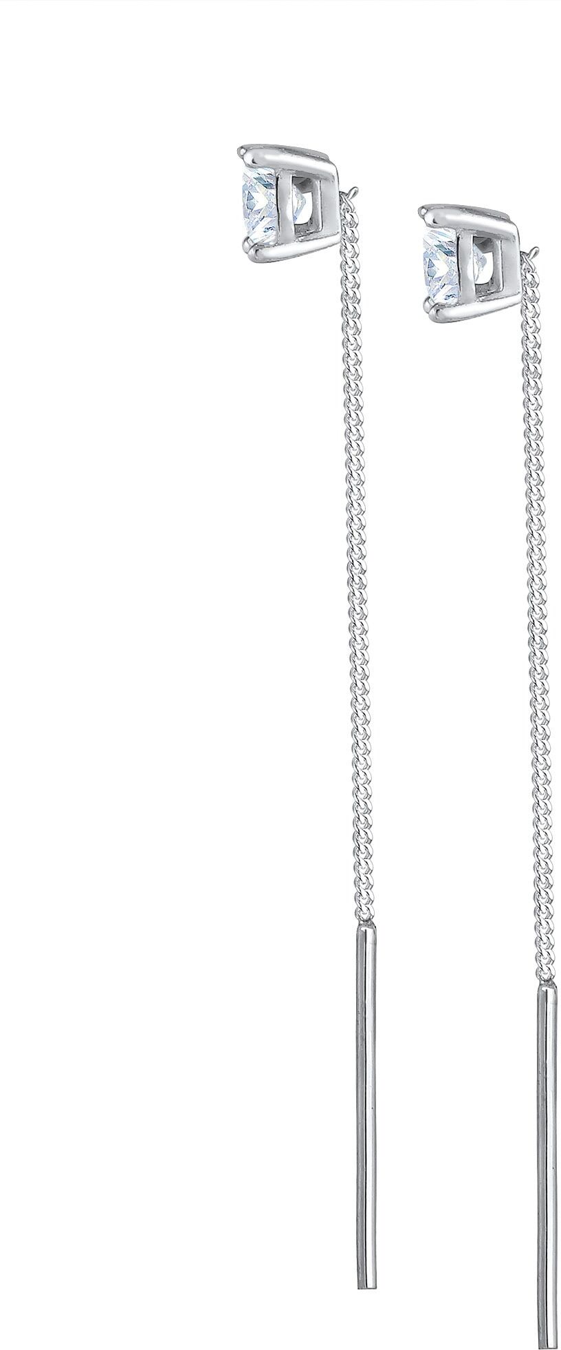 Paar Ohrhänger ELLI "Durchziehen mit Zirkonia Quadrat 925 Silber", silber, Ohrringe, Damen, onesize,mit Steinen, Silber 925 (Sterlingsilber)