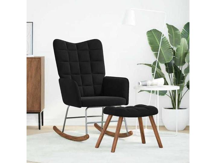 ESTINK® Fauteuil à bascule - Chaise simple - avec repose-pied noir velours @@377
