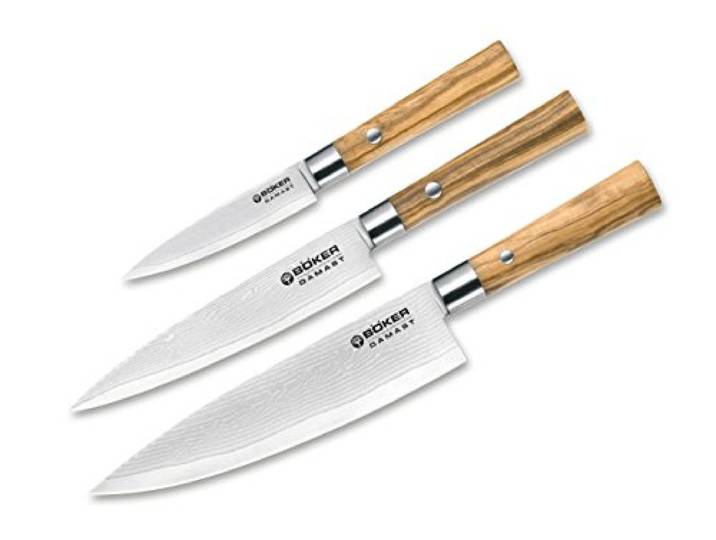 Böker Damast Olive Messerset, Braun, 35 x 15 x 4 cm