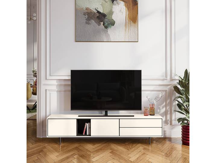 HABITAT - Meuble TV 2 portes et 2 tiroirs - Beige - Design by Céline Mognon Fichet - Farrel