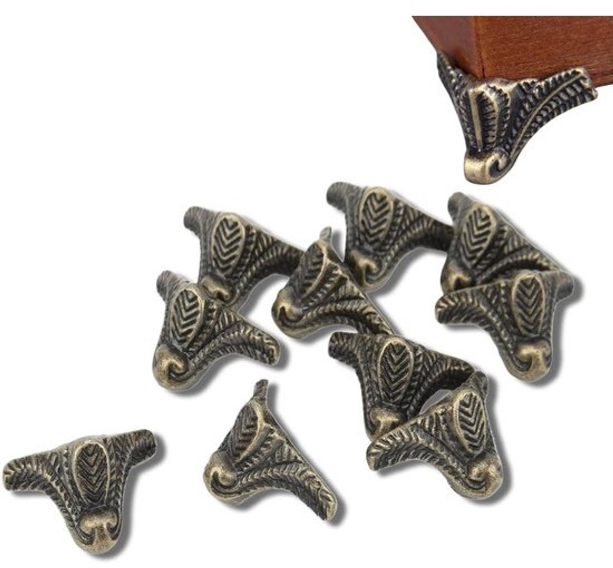 24 stuks decoratieve hoekbeschermers van zinklegering in antiek messing voor sieradendozen en kisten