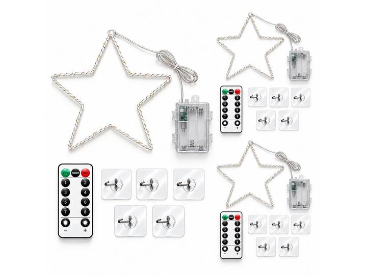 Relaxdays Weihnachtsstern Weiß LED 3er-Set 30 cm warmweiß, Metall, Kunststoff, 29x30x2 cm, Dekoration, Weihnachtsdekoration
