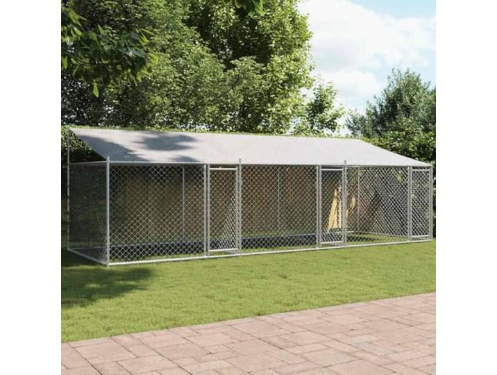 Hundekäfig, verzinkter Stahl, 6 x 2 x 2 m, Dach wasserdicht Laufstall für den Außenbereich mit verschließbaren Türen, belüftetes Netz, vielseitig einsetzbar