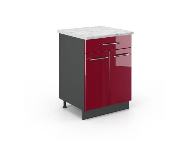 Meuble cuisine Fame-Line 60cm avec tiroir PT Marbre Rouge bordeaux Haute brillance/Anthracite Vicco 45781