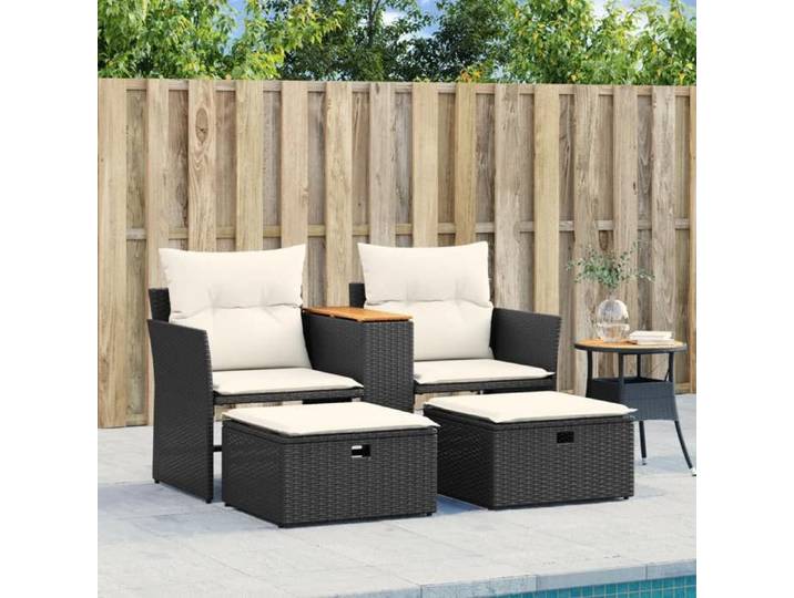 Mobilier de terrasse - Noir - Canapé de jardin 2 places avec tabourets noir résine tressée - Cadre durable_23.2kg_44164
