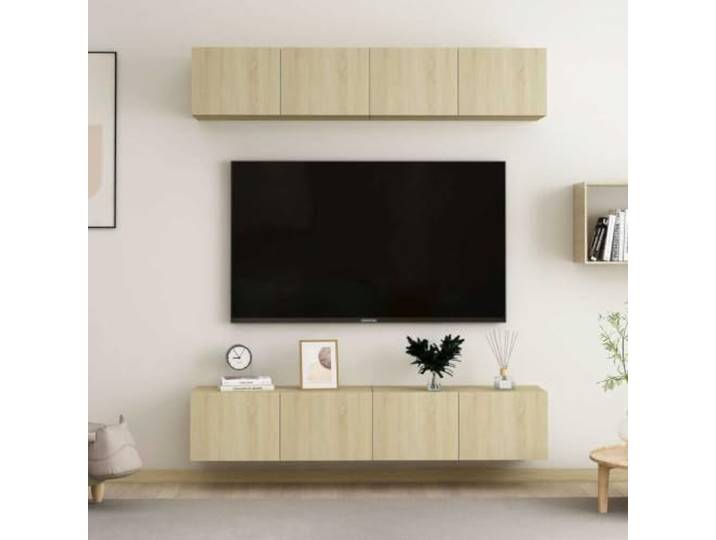 HEFZGDB TV-Schrank-Set 4 STK. Sonoma-Eiche 80x30x30 cm Holzwerkstoff Wandmontage mit Staufächern für Aufbewahrung