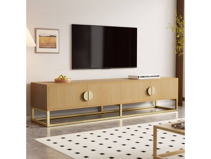 Meuble TV - SENVIRO veinage bois portes rainurees poignees demi lune 180x40x40cm bois