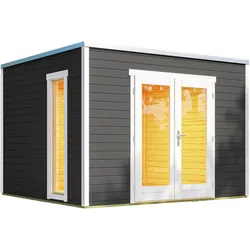 Weka Design Gartenhaus P 285 mit Panorama-Glastüren - 28 mm graphitgrau 300 x 300 cm (Gr. 1)