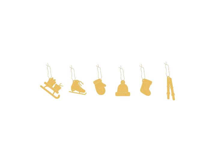 Cooee Design Décor Activités d’hiver suspensions de Noël, lot de 6 Laiton