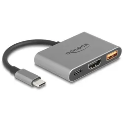 DeLOCK 61071 Videokabel-Adapter 0,1 m USB Typ-C USB Type-C + USB Type-A + HDMI Grau