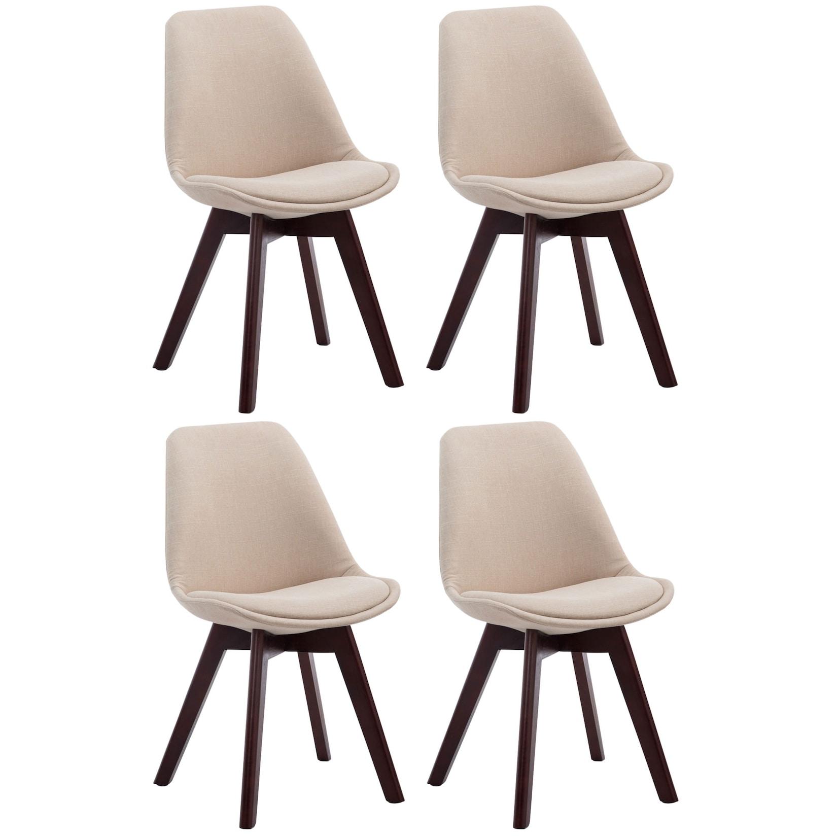 CLP 4er Set Besucherstühle Borneo V2 Walnuss Stoff - Farbe: creme, Gestellfarbe: walnuss