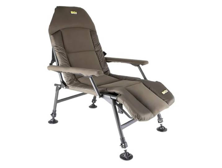 Faith Lounge Chair XL - Karpfenstuhl mit Fleece - Ultimativer Angelkomfort - Niedrige Sitzposition - Armlehnen - Metallrahmen - Verstellbare Beine - Kompaktes Design - 92x66x99cm.