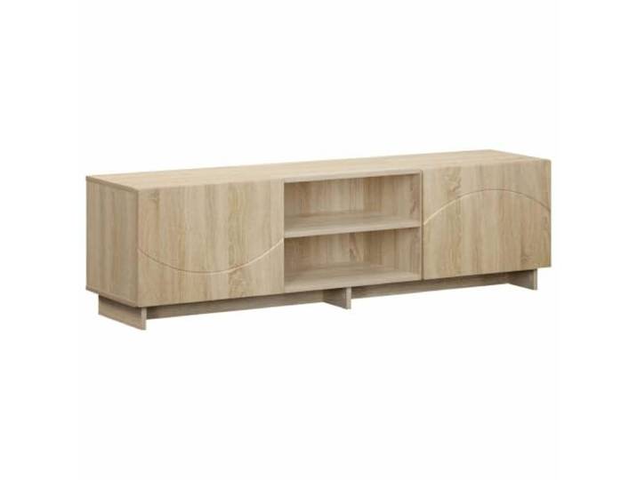 Favemtsl TV-Board 140x34,5x40 cm Fernsehtisch Sonoma-Eiche Lowboard Rechteckiger Medientisch mit zwei Drehtüren für das Wohnzimmer, schafft geordnete Stellfläche für Konsolen und Zubehör.
