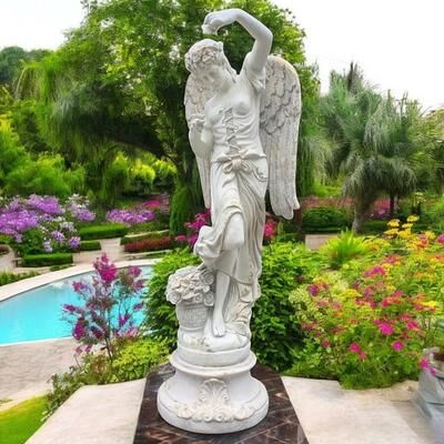 Zaer Ltd "62"" Tall Magnesium Angel Statue in Antique Grey ""Emma"""