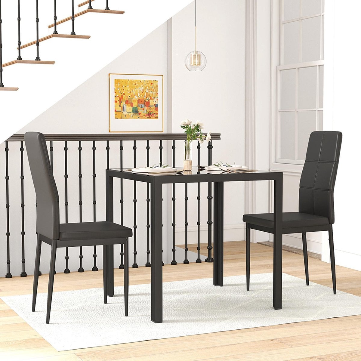 Pugsdrly Eethoekset met eettafel en 2 stoelen - Zwart
