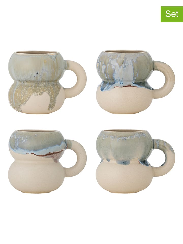 Bloomingville 4er-Set: Tassen ''Luna'' in Creme/ Blau - 400 ml - onesize