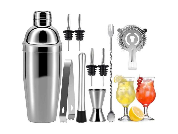 Cocktailshaker Set 10-teilig Edelstahl, Silberfarben, Metall, 8.9x8.9x25.9 cm, Barzubehör & Weinzubehör, Barzubehör