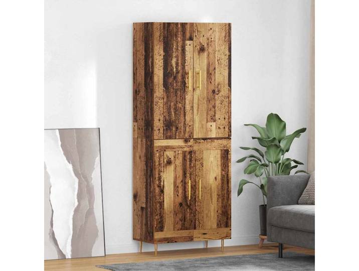 furnicato Sideboard Regal 69,5 x 34 x 180 cm Altholz (1 St), Messinggriffe Hochboard mit viel Stauraum für dein Wohnzimmer