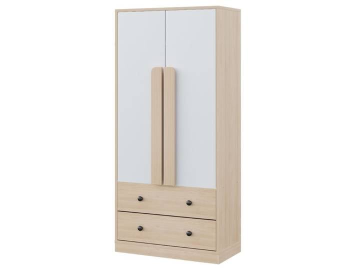 Armoire Chambre avec 2 Portes Et 2 Tiroir Armoire Chambre Adulte avec Compartiment De Rangement 170X70X40Cm Naturel+Blanc