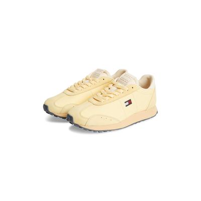 Sneaker TOMMY JEANS "RETRO RUNNER ARCHIVE LTR", Damen, Gr. 39, Textil, beige, Leder, Lederimitat, unifarben, Basic, Schuhe Sneaker, Freizeitschuh, Halbschuh, Schnürschuh im Retro-Look