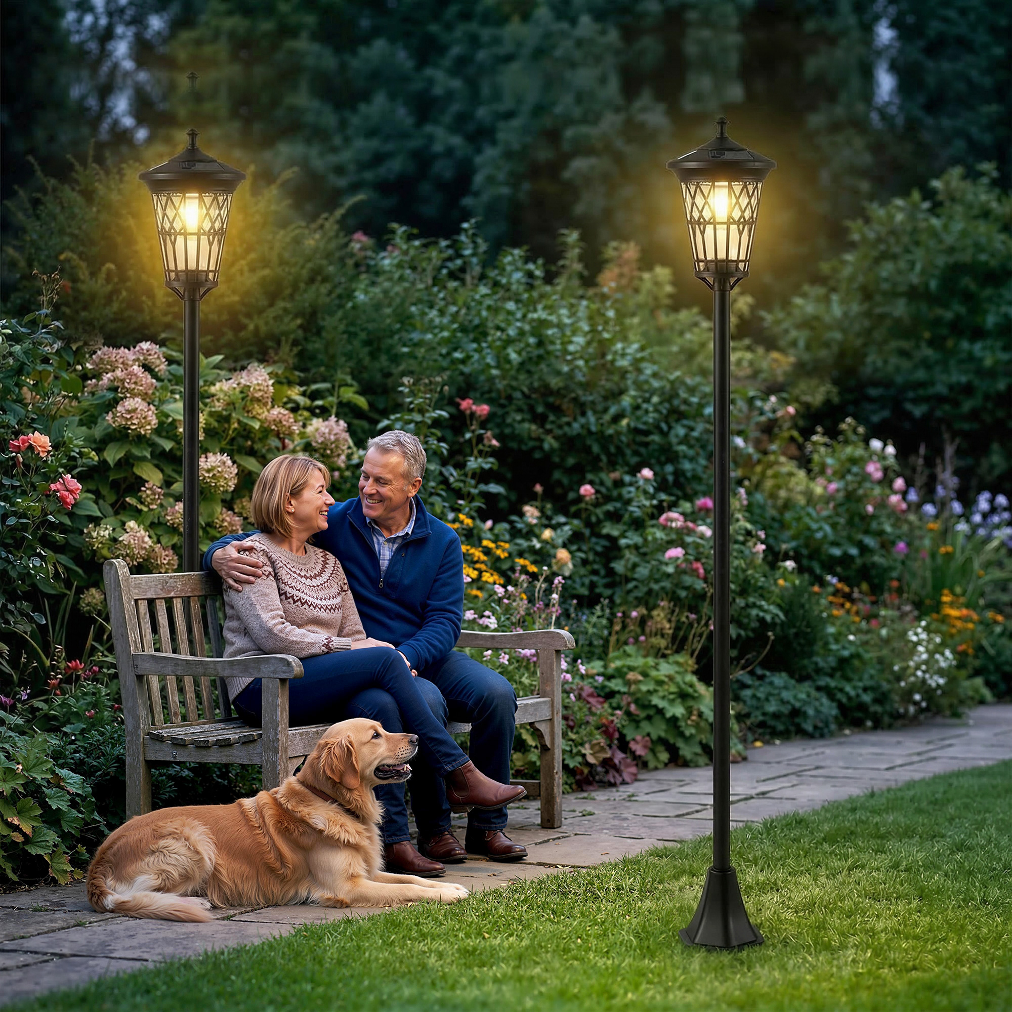 Outsunny Set di 2 Lampioni Solari da Giardino 1.86m, Lampade Stradali Acciaio Inox   Aosom Italy