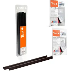 Peach Plastik Klemmschienen Set | für 25 Dokumente, inkl Deckblatt und Rückseite | A4 | 8mm | schwarz | PBS108-02