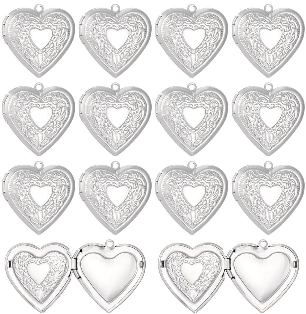 Dailygoods 16 stuks hartvormige fotolijst hangers - roestvrij staal medaillons