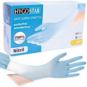 Franz-Mensch Einmalhandschuhe Safe Super Stretch, blau,100 Stk, Nitril, chemikalienbeständig, lebensmittelecht, Größe L, 100 Stück
