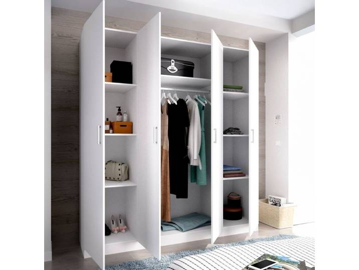 Dmora - Grande armoire Persefone 200x52xh215 cm Blanc Panneau effet bois