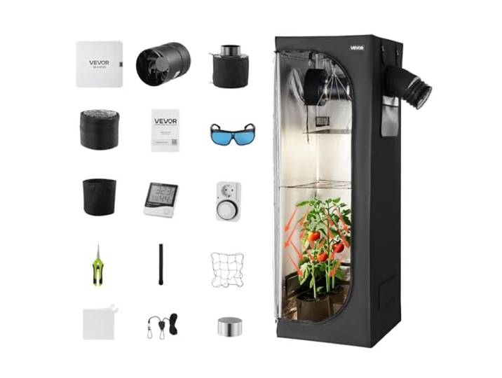VEVOR Chambre de Culture 60x60x180 cm Tente de Culture Kit Complet avec Éclairage LED Spectre Complet\, Système Ventilation\, Mylar 600D Hautement Réfléchissant\, pour Plantes Intérieur Fleurs Légumes