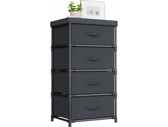 Commode Chambre en Tissu Cadre en Métal Meuble 4 Tiroirs Rangement pour Chambre à Coucher Salon Coulo PETIT MEUBLE DE RANGEMENT