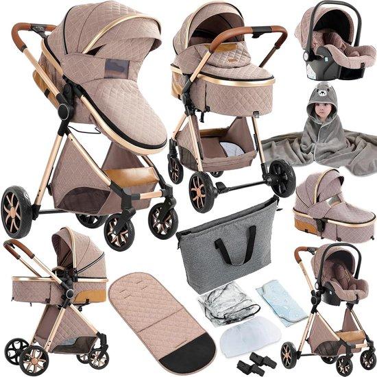 Kombikinderwagen - Reisebettchen - Buggy - Sichere Fortbewegung - 3-in-1-System - 75 cm hoch - Khaki