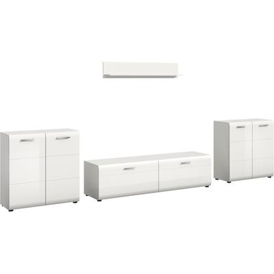 Wohnwand HOME AFFAIRE "FLORENZ, 4-teilige Wohn-Kombination, hochwertige MDF-Front", weiß (weiß hochglanz tiefzieh), B:350cm H:160cm T:41cm, Holzwerkstoff, Kastenmöbel-Sets, Wohnwand, Wohn-Kombination, Wohnzimmer-Möbel, Wohnzimmer,Kombination, Kombi