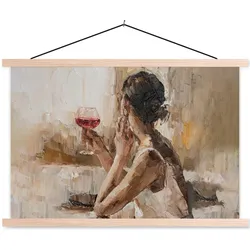 POSTER MIT MAGNETLEISTEN Ölgemälde - Frau - Wein Wandbilder 60x40 cm