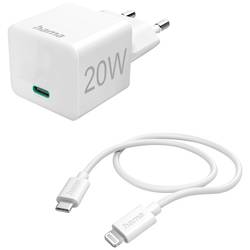 hama 00201620 Schnellladegerät mit Ladekabel Lightning, Mini-Ladegerät, PD, 20 W, 1 m, WS