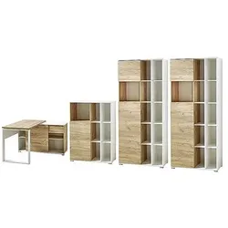 Germania-Werke Möbel-Set »Lioni« 4-teilig, Kompaktschreibtisch mit 3 OH und 2x 5 OH Schrank braun