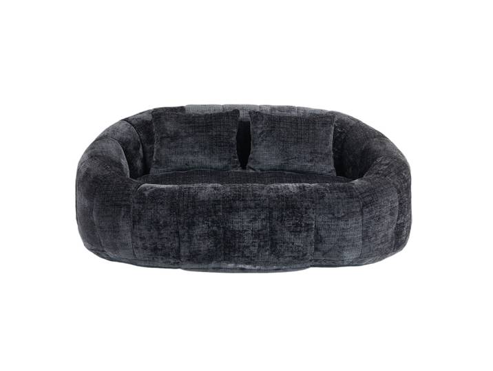 Canapé ovale en velours gris anthracite avec coussins