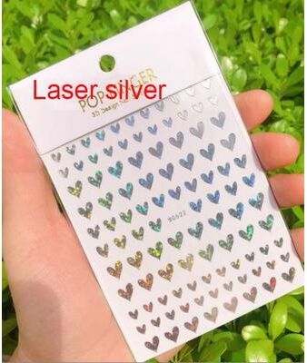 Inspire Select 3D Nail Art Stickers Love Hearts Stars Clouds Red Black White Adhesive Nail Decals Sliders For French Tips Manicure awg622lasersilver