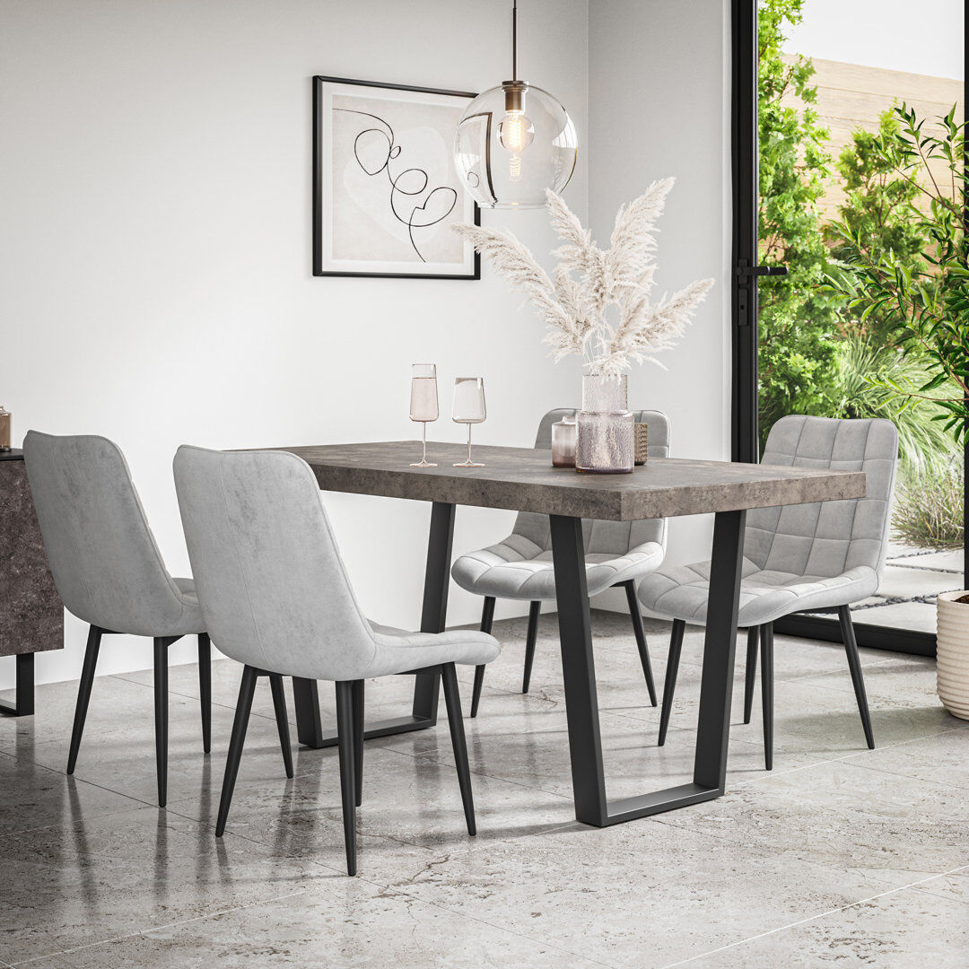 George Oliver Wapella Dining Set Grey/Black/Grey 6