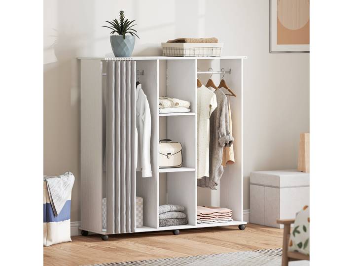 HOMCOM Armoire Penderie Bois Blanc 6 Roulettes 120x40x128 cm
